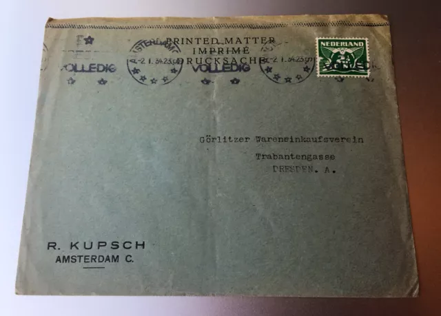 Netherlands Nederland 1934 Amsterdam - used XXL envelope cover to Dresden