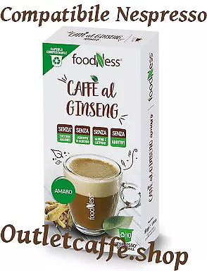 FoodNess 40 Capsule Caffè Al Ginseng Amaro Nespresso Senza LATTOSIO e GLUTINE