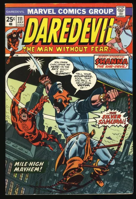 Daredevil #111 FN/VF 7.0 1st Appearance Silver Samurai! Black Widow! Marvel 1974