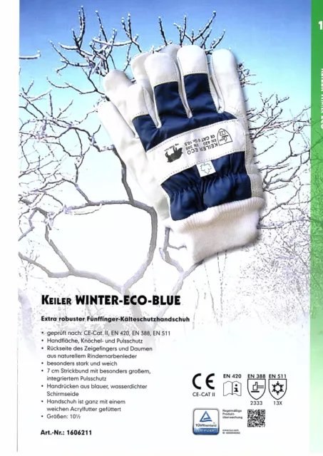 4 Paar Keiler-Forst Winter ECO Blue  Forsthandschuh CAT.II GR.10,5, NEU