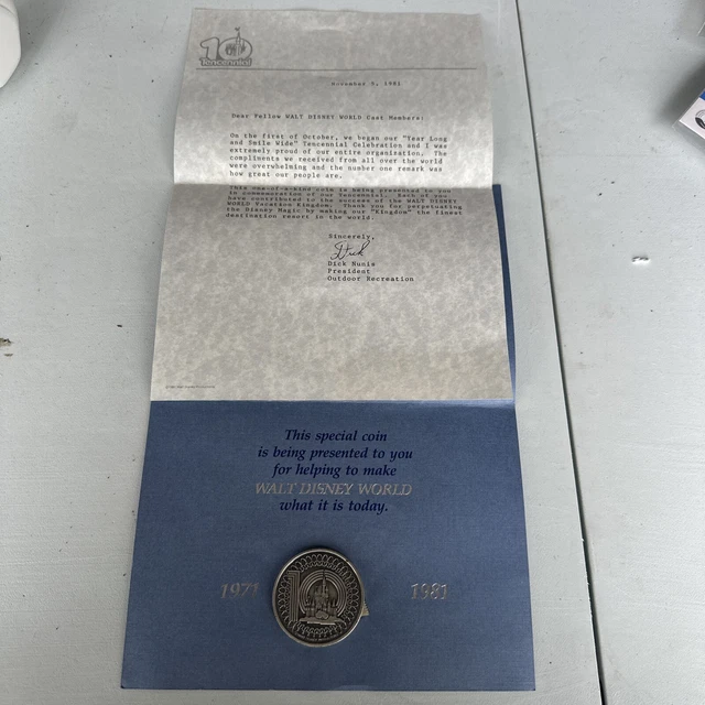 Vintage Walt Disney World Tencennial 10th Anniversary Cast Member Coin Medallion