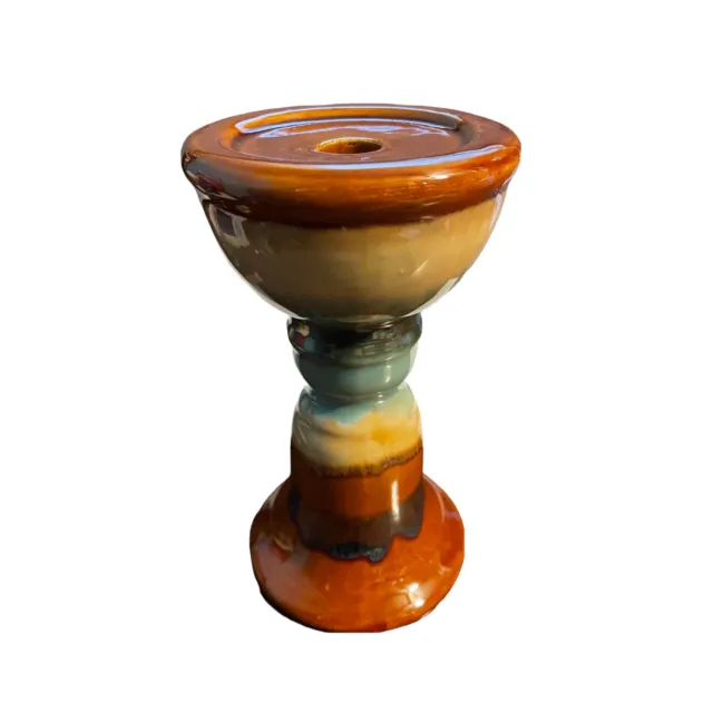 Pottery Pillar Taper Combo Candle Holder Stand Pedestal Turquoise Green & Brown