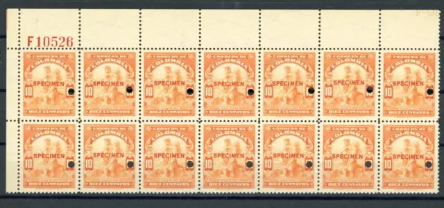 COLOMBIA Stamps 10c *GOLD MINING* (1932) ABNC F10526 SPECIMEN Block{14} MNH ZU92 2