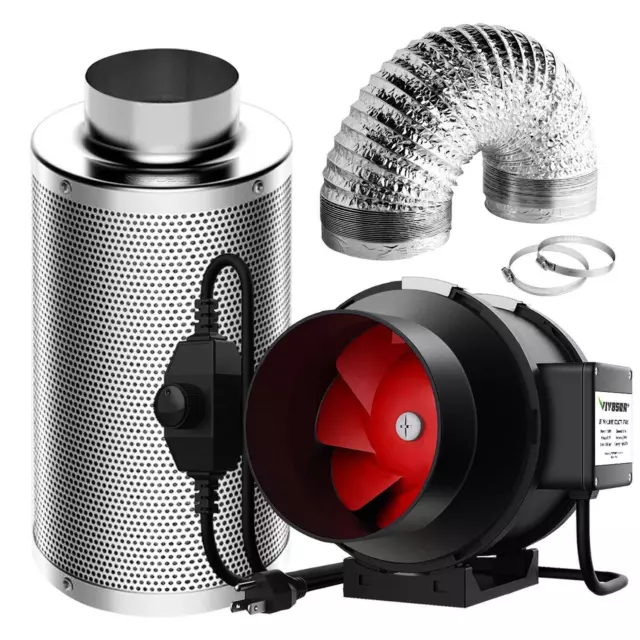 VIVOSUN 6'' Inline Duct Fan Carbon Filter Air Ducting Combo Ventilation System