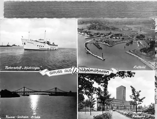Wilhelmshaven AK Mehrbild mit Hafeneinfahrt Schiff Ansichtskarte 60er Jahre