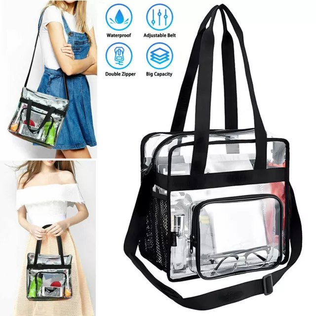 Clear PVC Tote Pack Bag Women Transparent Handbag Zip Purse Stadium Security