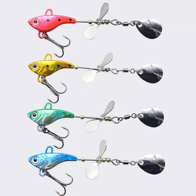 NEW 4Pcs Fishing Lures Metal Bait Crankbaits VIB Rotated Spinnerbaits Blade Bass