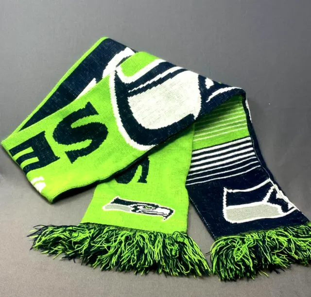 Seattle Seahawks Knit Scarf One Sz Green Blue BIG LOGO Spellout Winter NFL Hawks