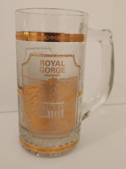22k Gold Culver Glass Mug Royal Gorge Colorado Aerial Tramway Heavy Vintage