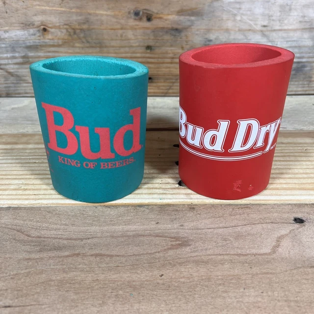 Lot of 2 VTG 90s Bud Dry Bud King of Beers Koolie Foam Insulated Koozies