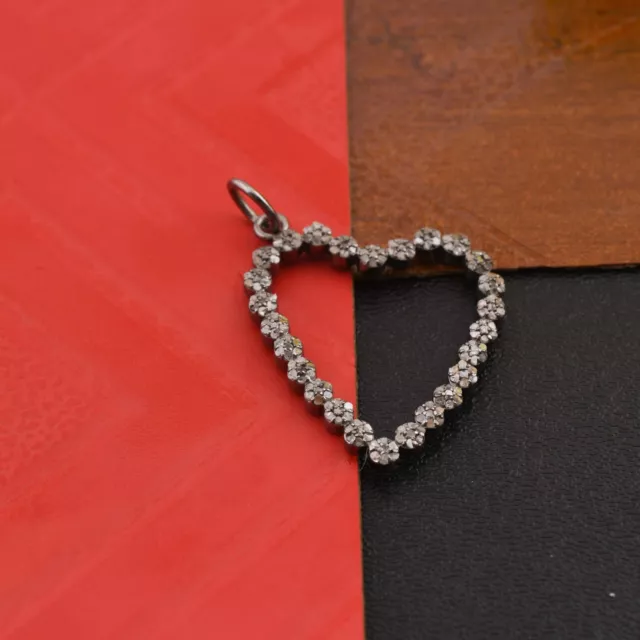 1 Pc Beautiful Pave Diamond Heart Charm Pendant, 32mmx26mm 925 Sterling Silver 2