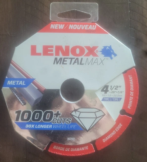 LENOX 1972921 4.5" x 7/8" Arbor MetalMax Diamond Edge Metal Cutoff Wheel NEW!