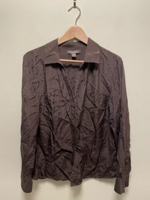 Tommy Bahama Womens Button Up Blouse Size Large Brown 100% Neutral Grunge