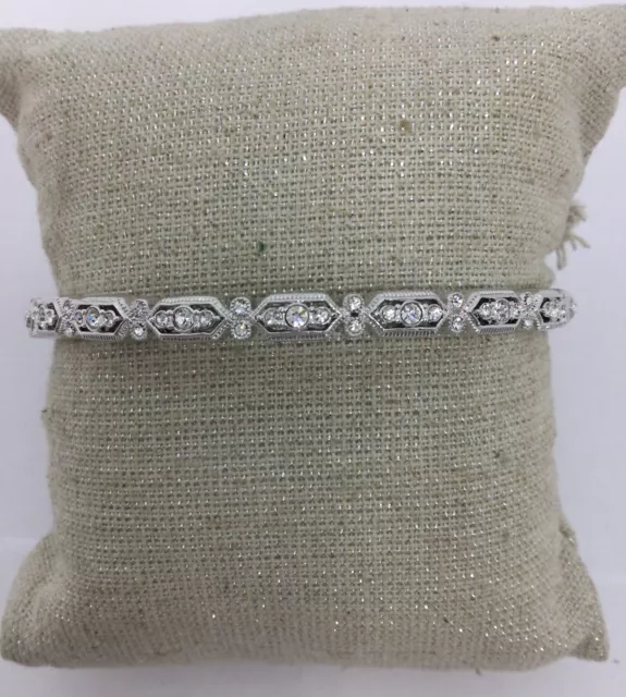 Nadri Silvertone Clear Crystal Embellished Bangle Bracelet