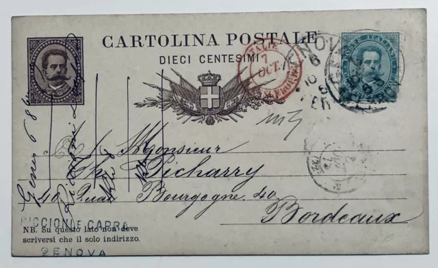 Regno 10+5 Cent 1879 Genova Cartolina X Francia Bordeaux