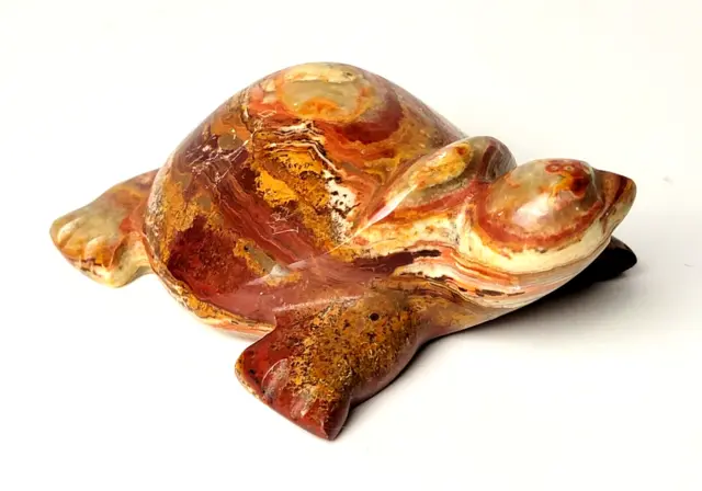 Carved Stone or Marble Turtle Figurine  Brown Tones w/ Green   4" x 3"