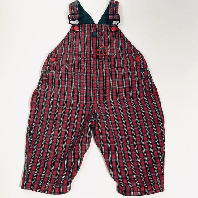 Gymboree Overalls Rainbow Tag Red Green Plaid Bubble Romper Newborn 6mo Vintage