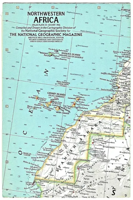 1966-8 August Vintage Map NW NORTHWESTERN AFRICA National Geographic EUC – A3+