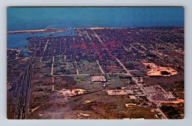 Ludington MI-Michigan, Aerial View Ludington and Lake, Vintage Postcard