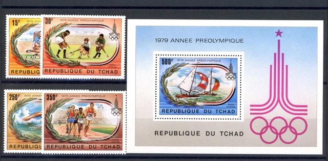 Tschad 867-870 + Bl. 78 postfrisch Olympia 1980 Lake Placid / Moskau #JR961