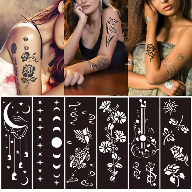 Groß Henna Schablonen Hand Mehndi Kunst India Spitzenbody Temporäres Tatt +