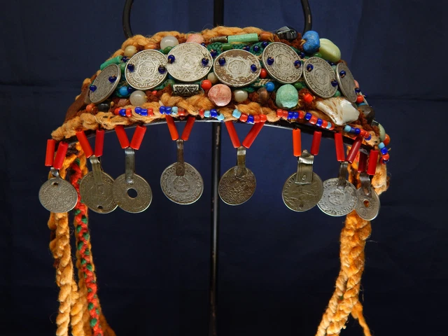 Authentic vintage Berber People Coins Headdress from Morocco