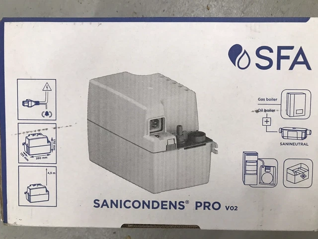 SFA - Sanicondens Eco V02 Condensaat Lift Pomp met 2 Ingangen - Voor Ketel en Airconditioning - Stil (45 dB) - Complete Installatieset - 26 x 13,8 x 17 cm - Made in France