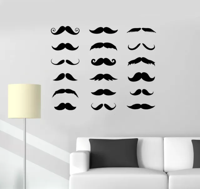 Vinyl Wall Decal Mustache Barbershop Scissors Shave Logo Salon Stickers (g159)