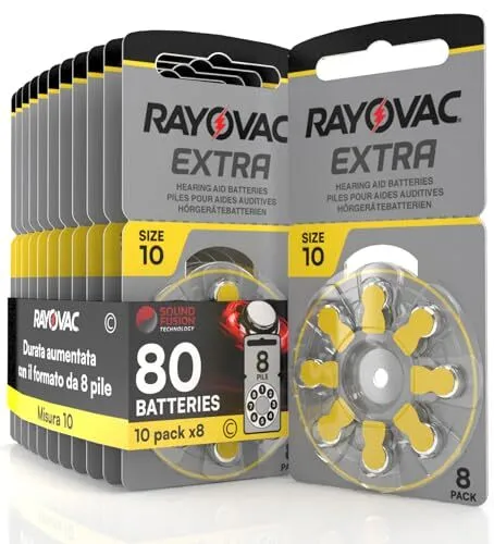 80 Piles pour appareils auditifs Rayovac Extra 10. - 10 80 Piles acoustiques