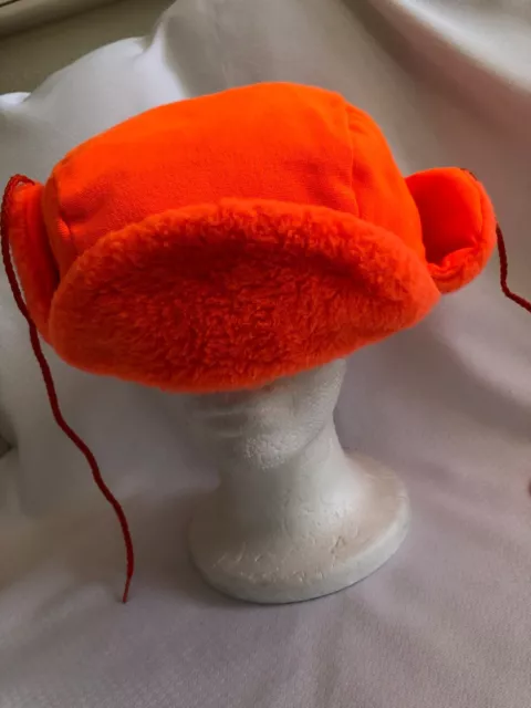 VTG Browning Blaze Orange Trapper Hunting Hat Size XL Ear Flaps Goose Down Fill