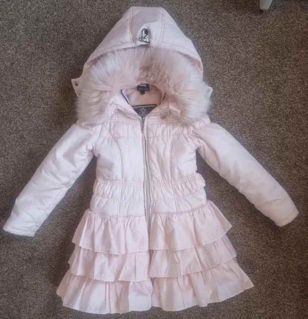 Girls Pink Frilly Coat Age 10 Years Hooded Glamorous Le Chic