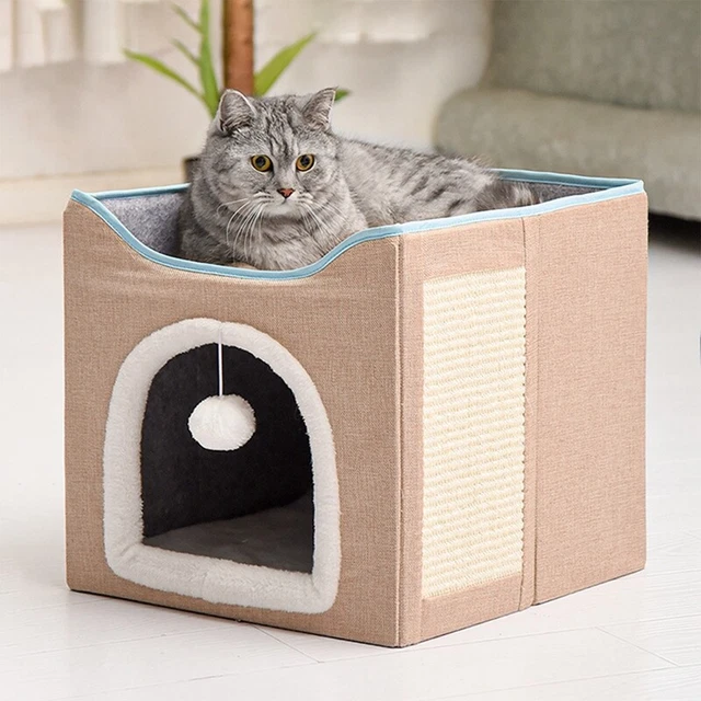 Panier Pour Chat En Osier - 40,6 X 15,2 Cm, Avec Coussin Doux - Lit Rond Anti-Rayures Pour Chatons Et Chats