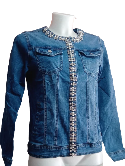 Giacca di jeans donna ADERENTE giubbino JEANS CHIARO denim AUTUNNO PRIMAVERA