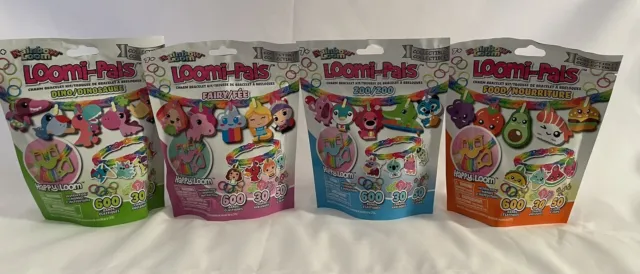 4 NEW PACKS of Rainbow loom LOOMI-PALS charm bracelet kits DINO FOOD ZOO FAIRY