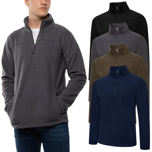 Mens Half Zip Fleece Jacket Warm Winter Long Sleeve Pullover Tops Jumper Sweater