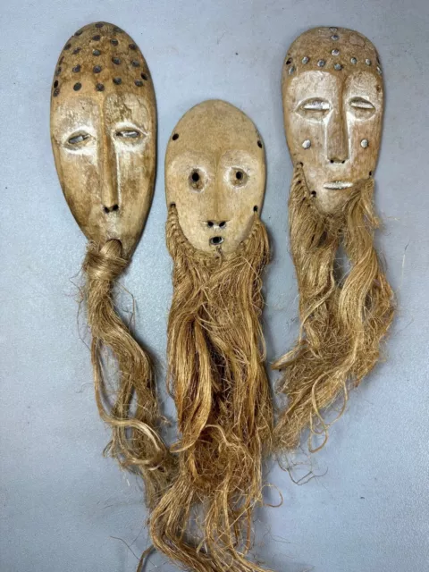 230811 - 3 Old African passport masks from the Lega Bwami - Congo.
