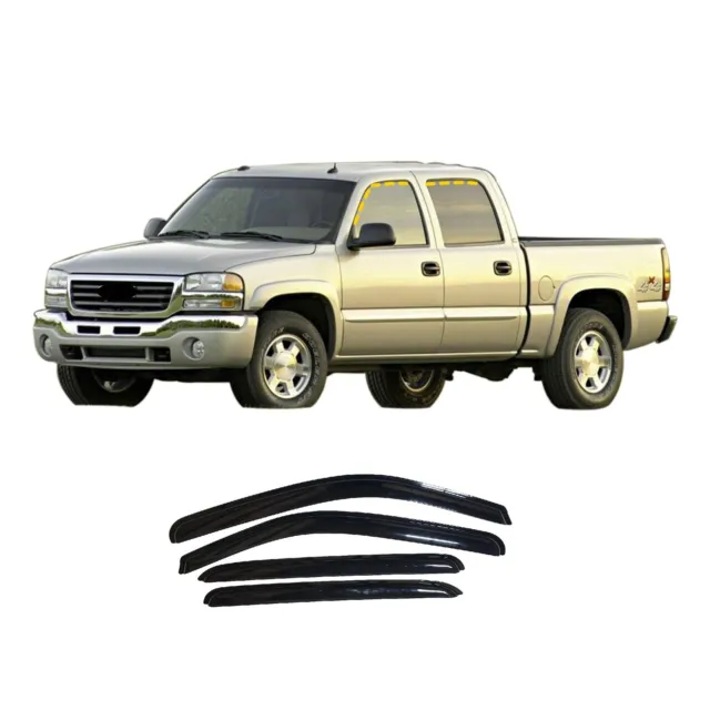 Rain Guards for GMC Sierra Crew Cab 1999-2006 (4PCs) Smoke Tinted Tape-On Style