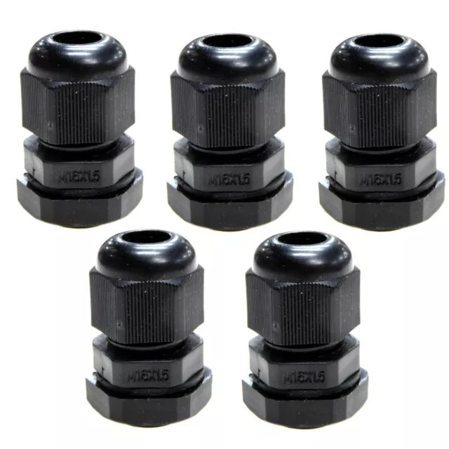 5 x 16mm Waterproof TRS Cable Glands with Nut IP68 M16 Black for Junction Box