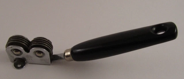 Vtg Ekco Pull Through Knife Sharpener Chromium Plate Black Wood Handle Mountable