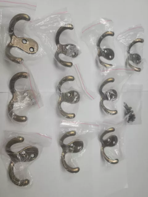Set Of 10 Small Double Coat Hat Hook antique Style  Brass 2 1/2