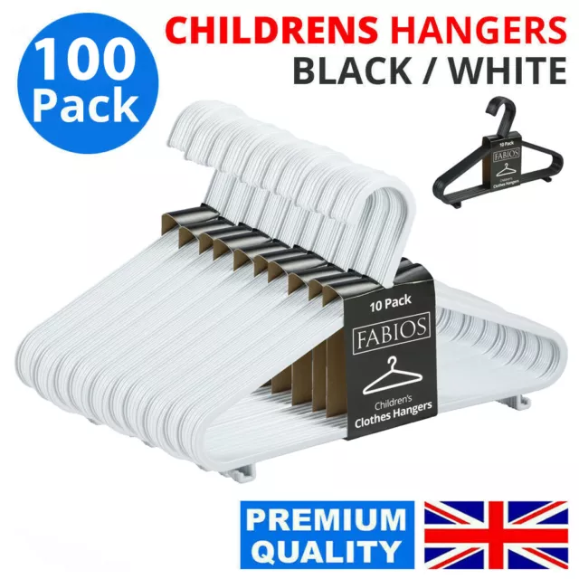 100 x BABY CHILDREN KIDS PLASTIC HANGERS CLOTHES CLOTH PLASTIC COAT HANGER WHITE