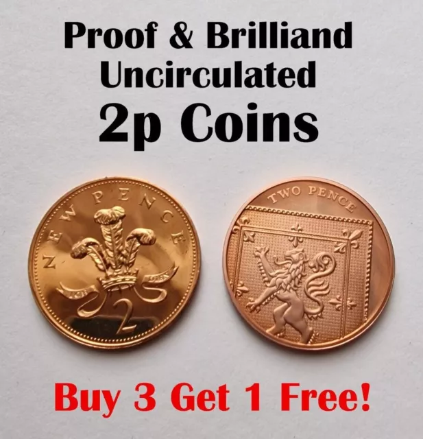 1971-2023 UK 2p Two Pence Coins PROOF & BRILLIANT UNCIRCULATED BU - Select Years