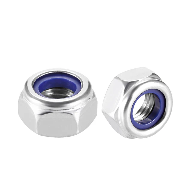 M10 x 1.5mm Nylon Insert Hex Lock Nuts, 304 Stainless Steel, Plain Finish 10 Pcs