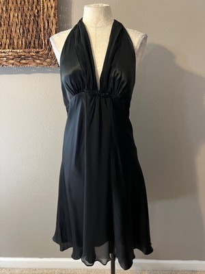 White House Black Market Silk Flowy Halter A Line Deep V Marilyn Monroe Dress 8