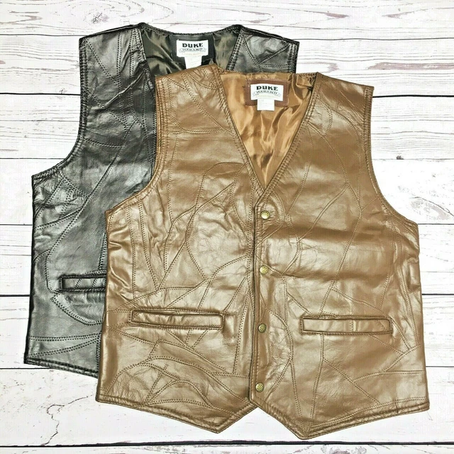 2 Pcs Vintage Duke Haband Brown Leather Classic Biker Western Vest Men's S