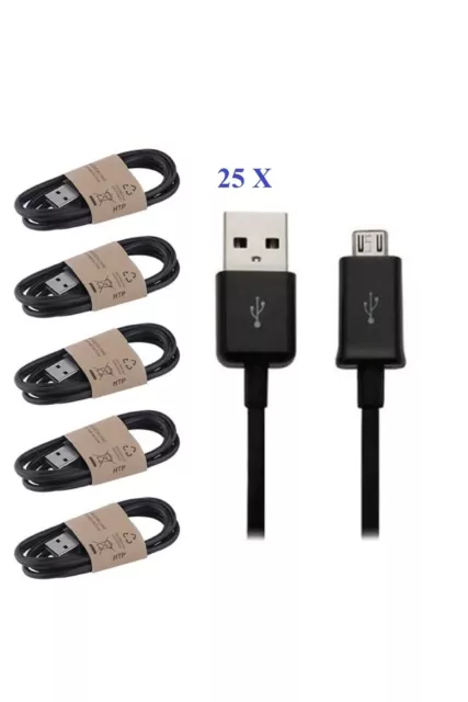 25 Wholesale Job Lot Bulk Black USB Micro Sync Cable Charger For Samsung S3 S4