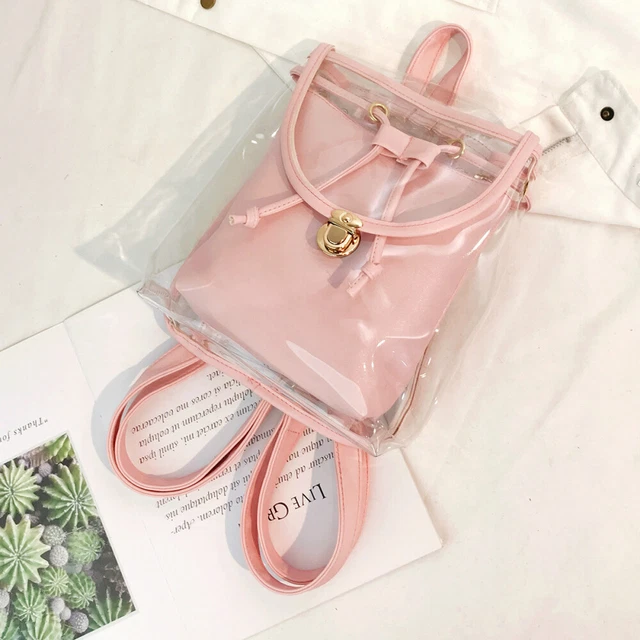 Sac à transparent double couche sac à main couleur bonbon pour fille voyage