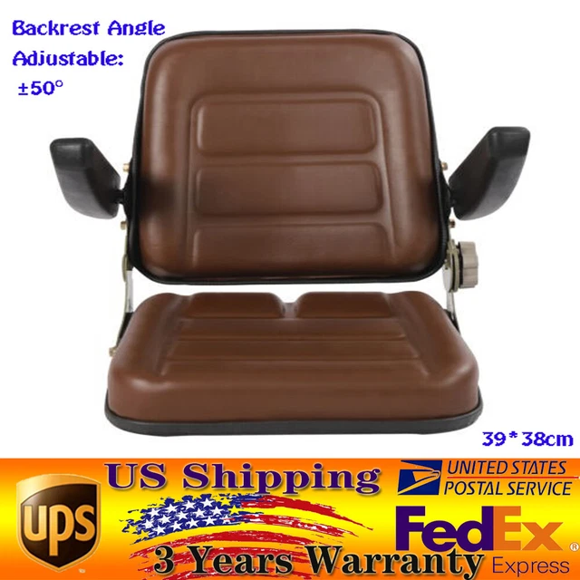 Brown Tractor Seat For Dumper Forklift Mower Digger +Adjustable Backrest+Armrest