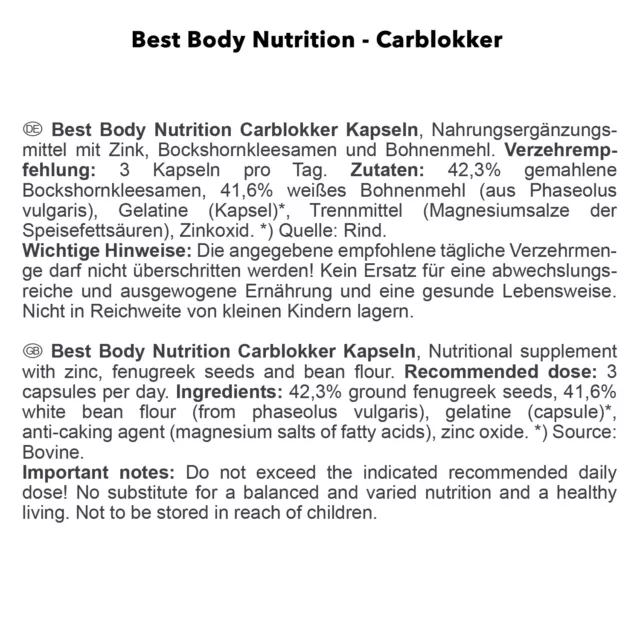 (EUR 158,40 / kg) Best Body Nutrition Carblokker Dose 100 Kapseln 3