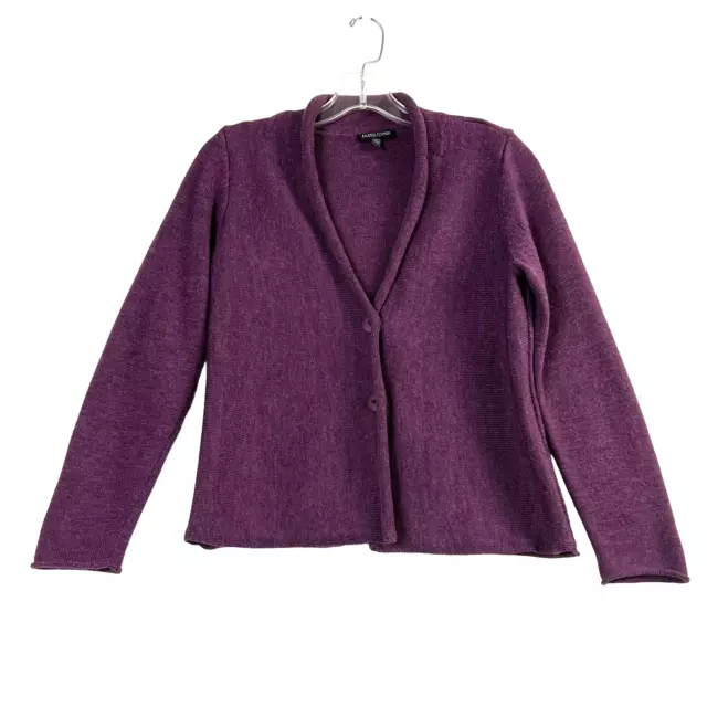 Eileen Fisher Long Sleeve Merino Wool Button Front Cardigan Purple Small PETITE